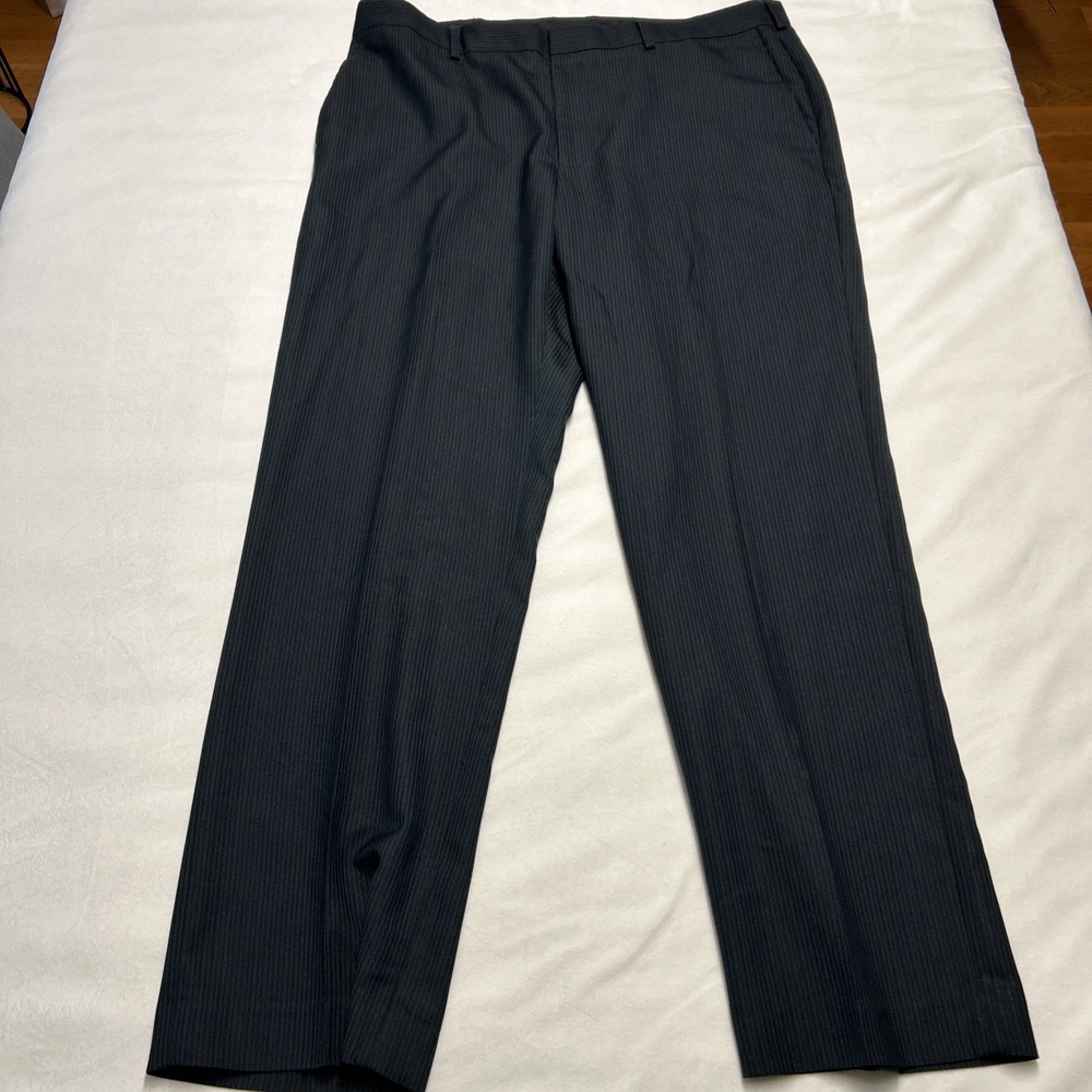 Perry Ellis Portfolio Dress Pants Mens 38x32 Black Pinstripe Modern Fit Career - Picture 2 of 8